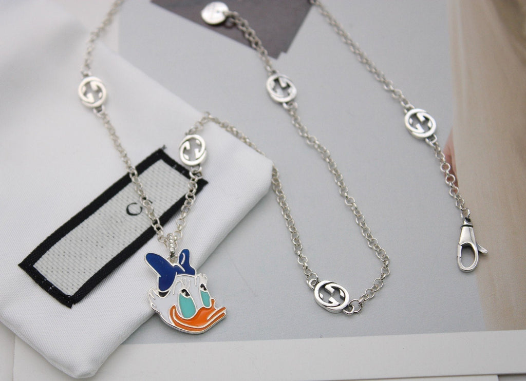 GUCCI DONALD DUCK DOUBLE G STERLING SILVER NECKLACE