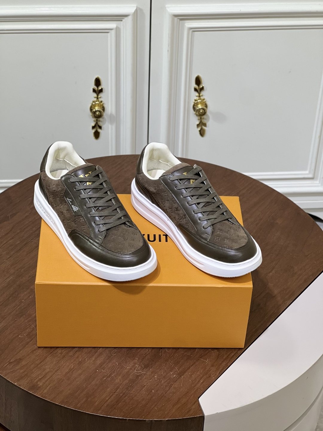 Louis Vuitton Olive Brown Patterned Low-Top Sneakers