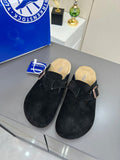 Birkenstock Black Suede Buckle Mule Clogs