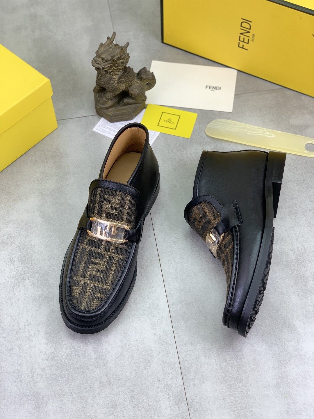 Fendi Men's Black Monogram Vamp Ankle Boots