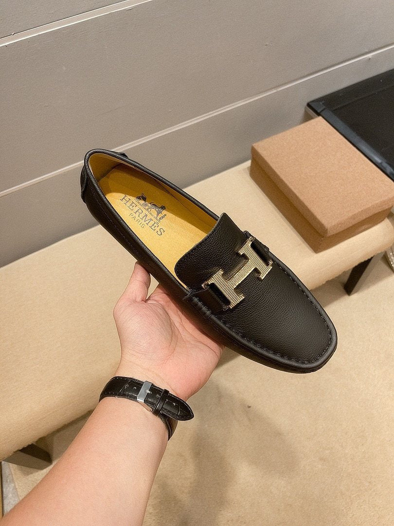 Hermès Black H-Accent Slip-On Loafers