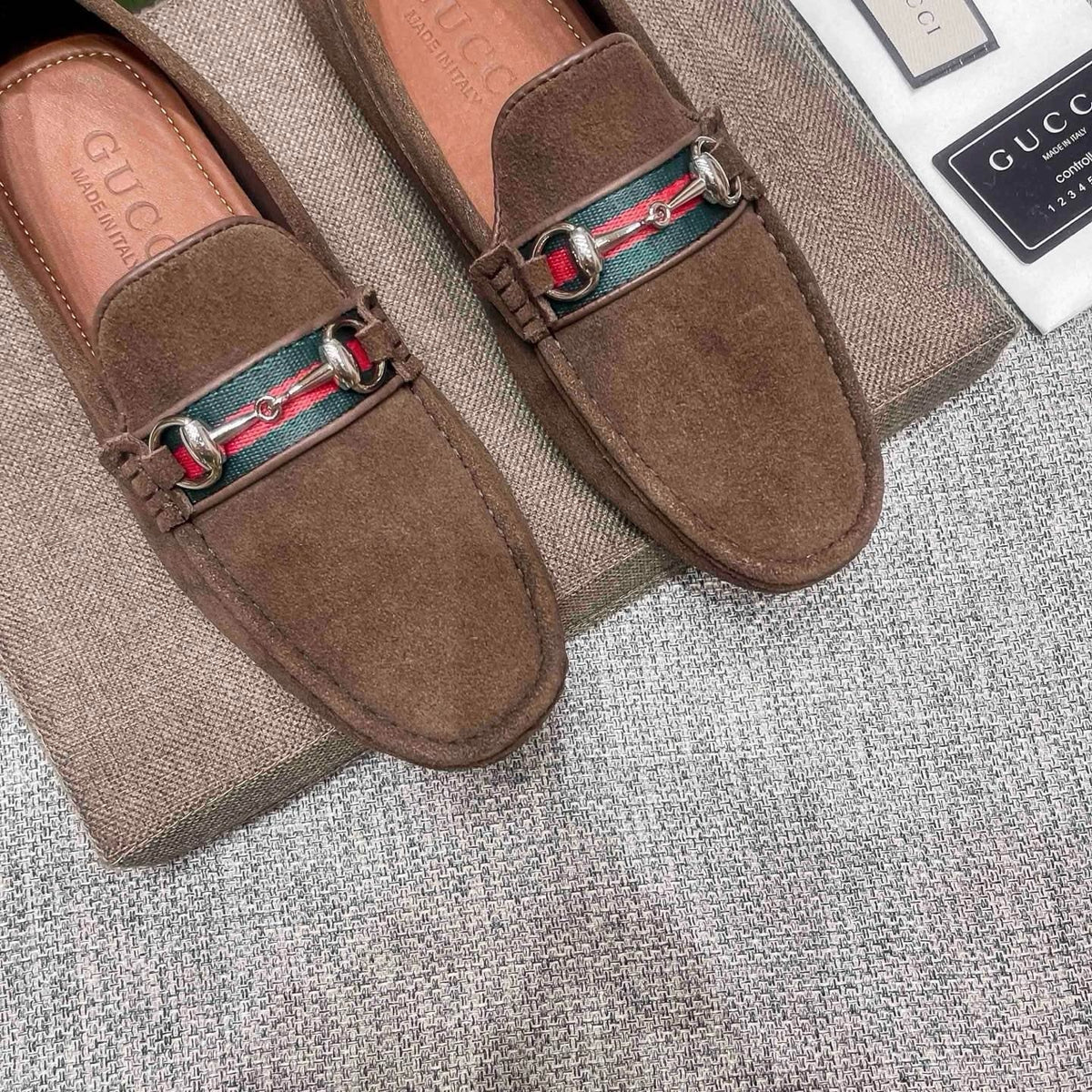Gucci Brown Web Stripe Loafers