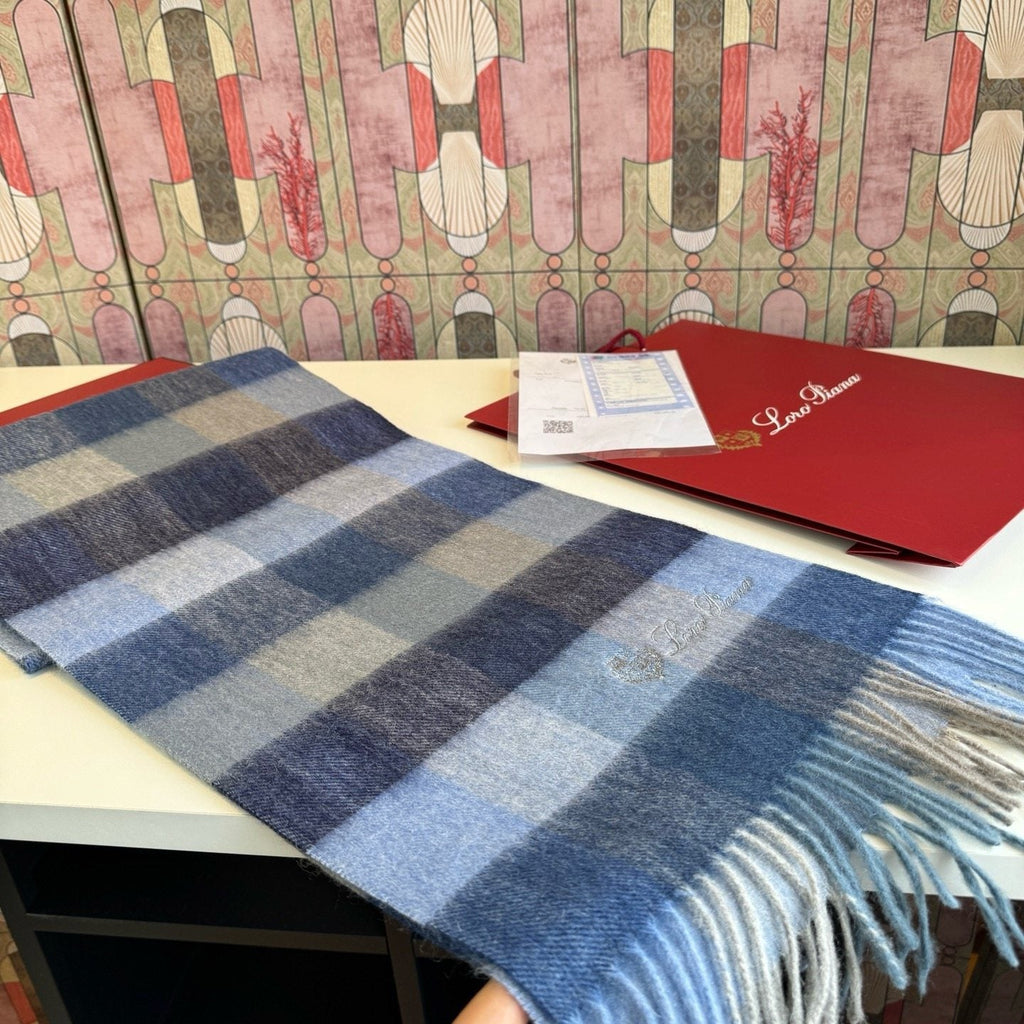 Loro Piana Pink Tan Lavender Plaid Scarf